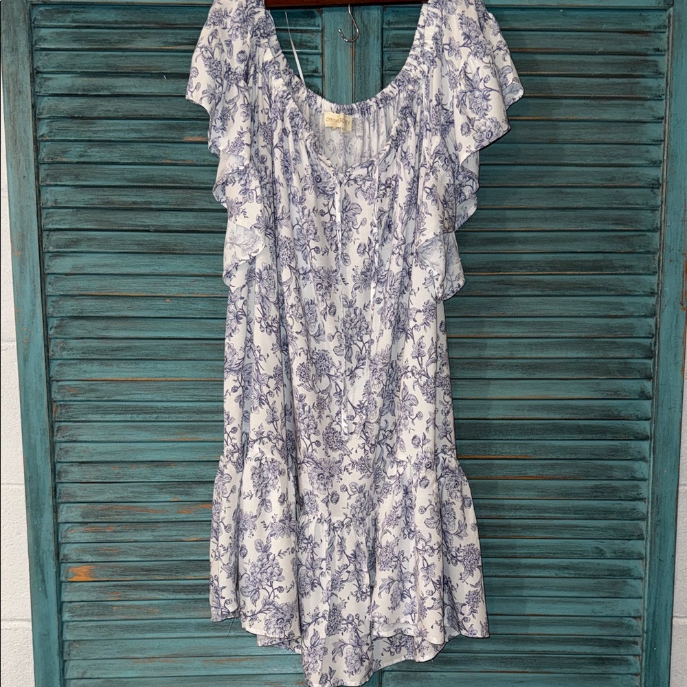 Cynthia Rowley White Dress with Blue Floral Toile